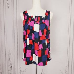 Marc Silk Cotton Blend Tank Babydoll Blouse Pleated Sz XS Multicolored